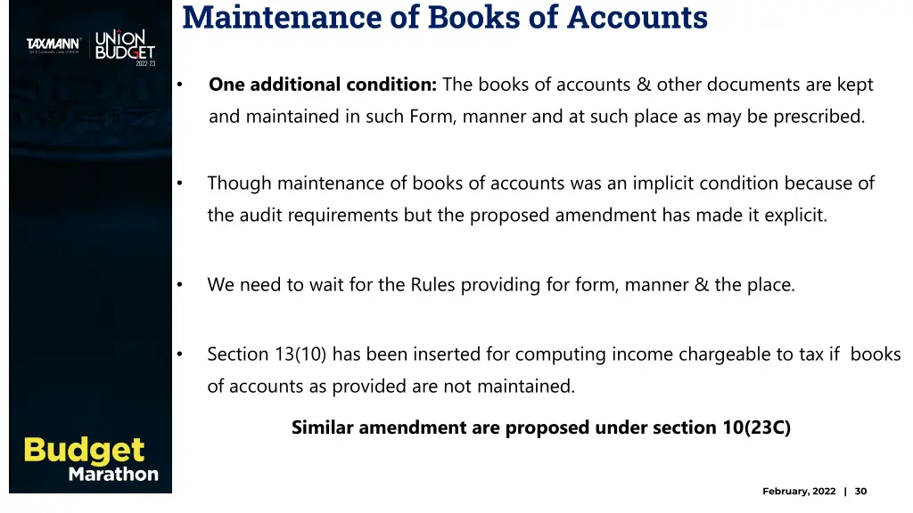 maintenance of books of accounts