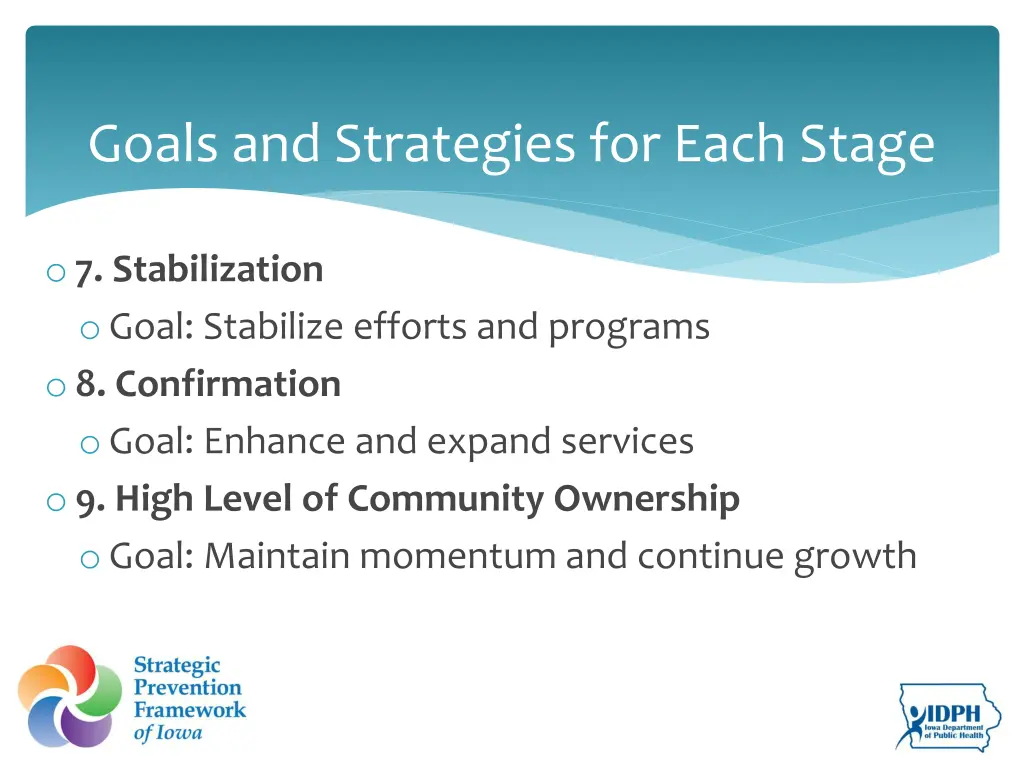 goals and strategies for each stage 2