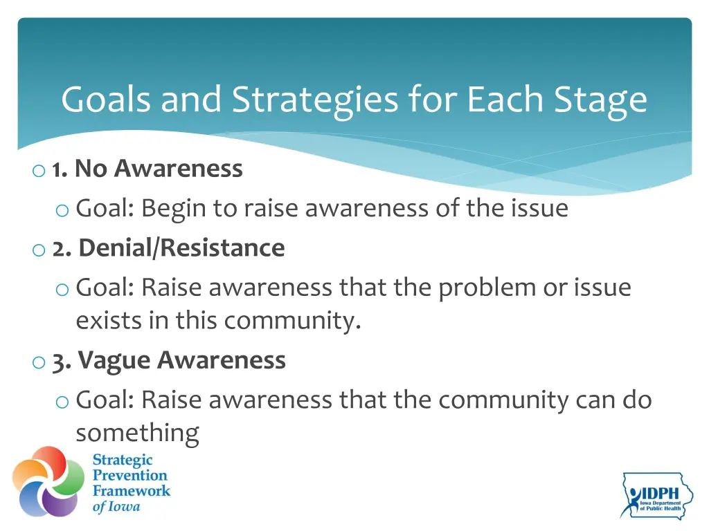 goals and strategies for each stage