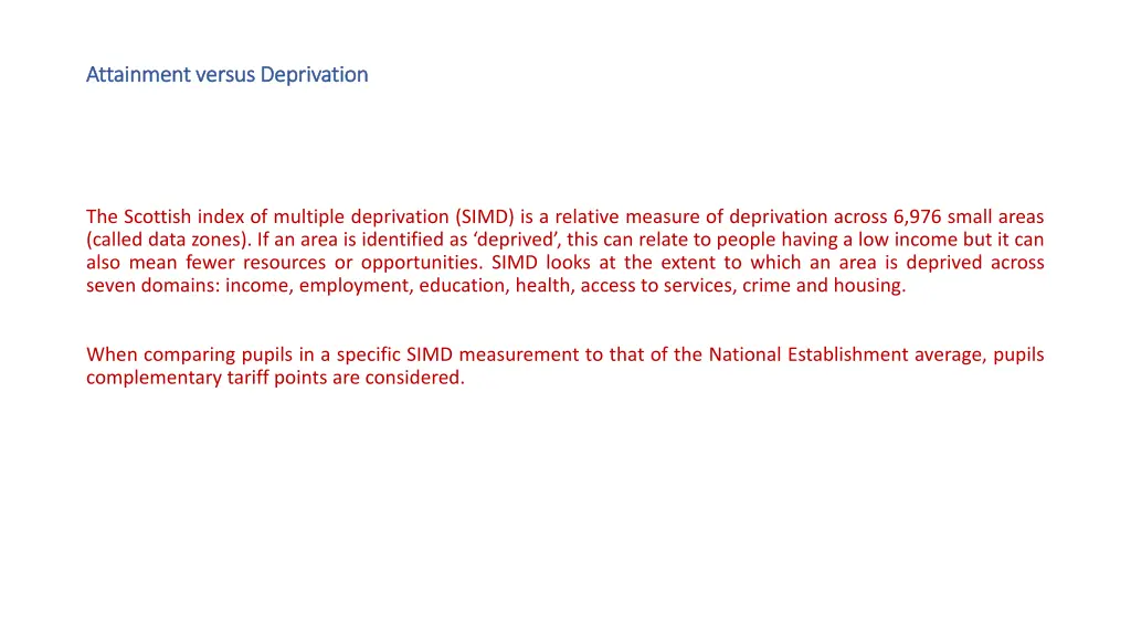 attainment versus deprivation attainment versus