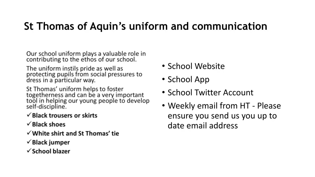 st thomas of aquin s uniform and communication
