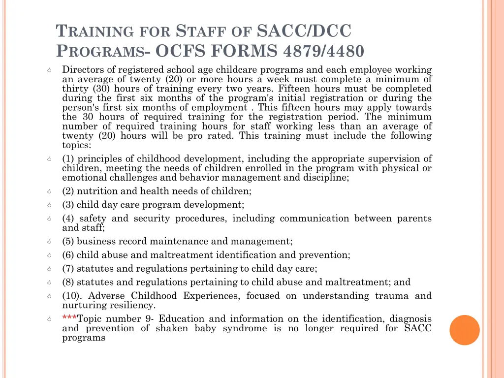 t raining for s taff of sacc dcc p rograms ocfs