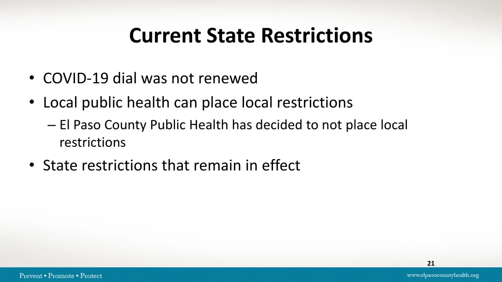 current state restrictions