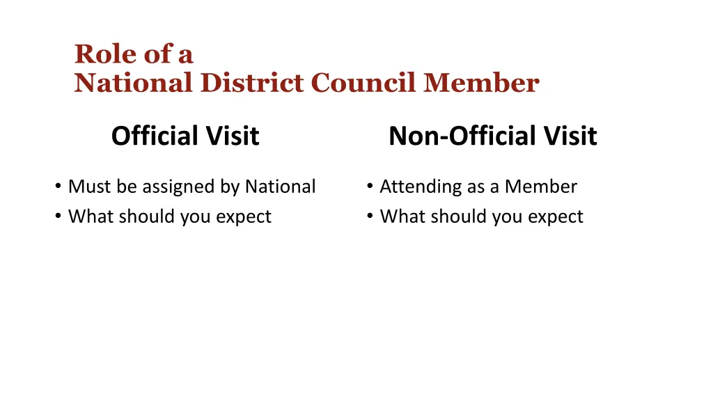 role of a national district council member