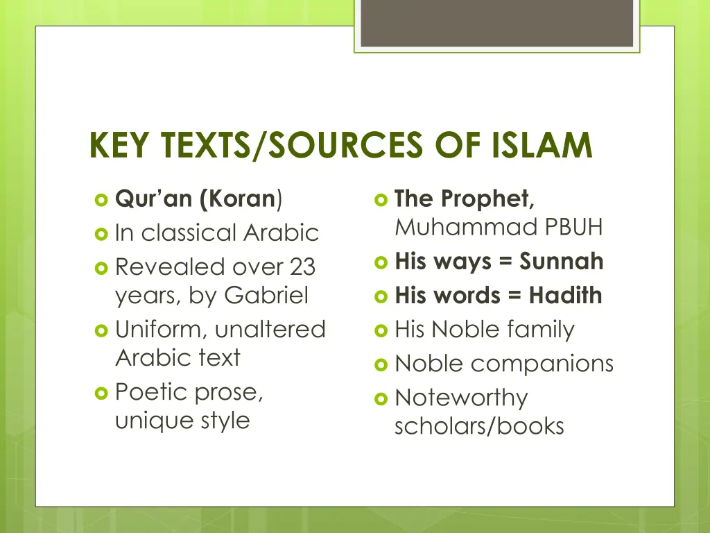 key texts sources of islam