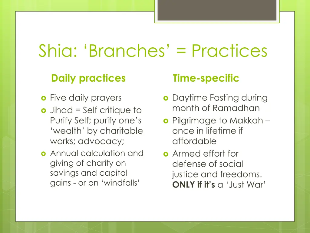 shia branches practices