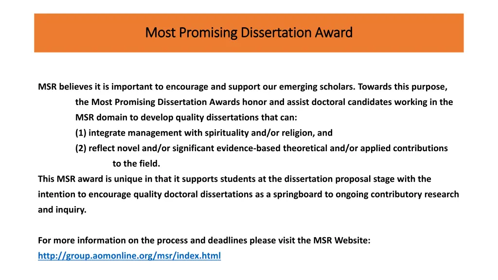 most promising dissertation award most promising