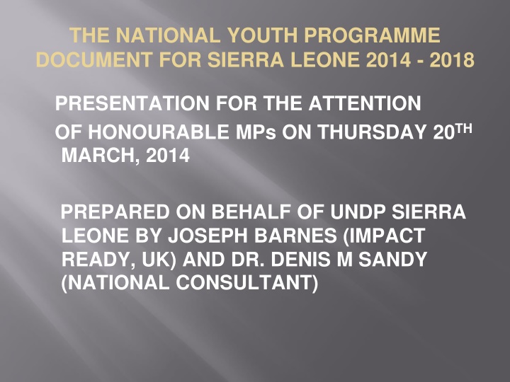 the national youth programme document for sierra