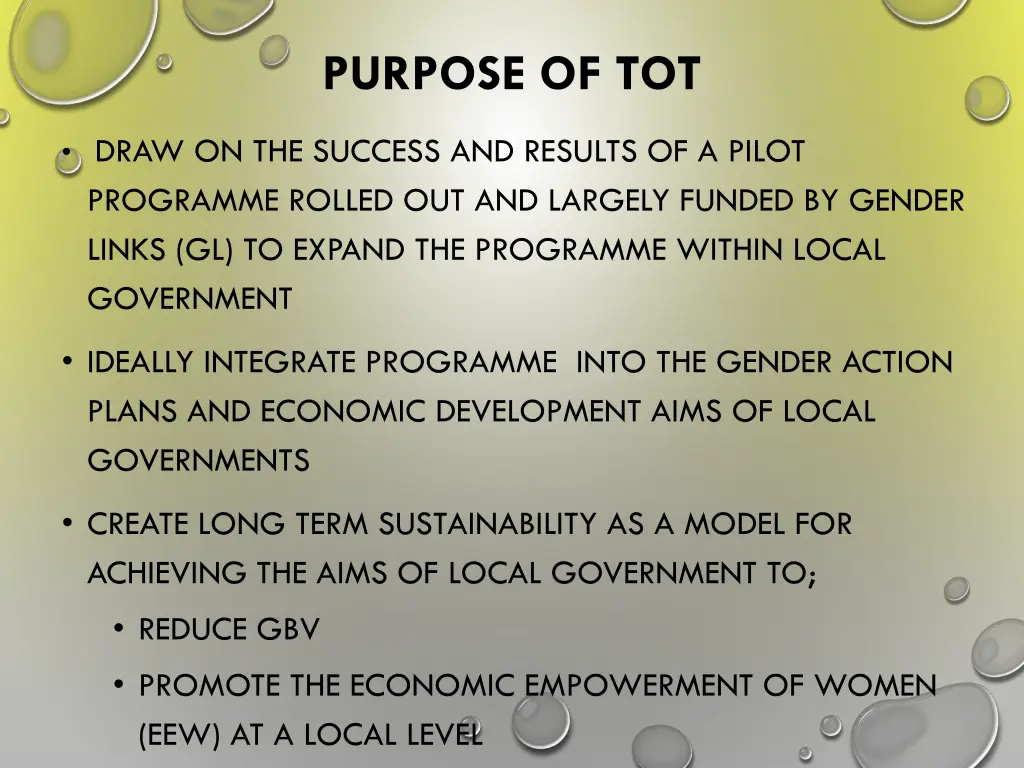 purpose of tot