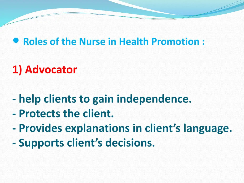 roles of the nurse in health promotion