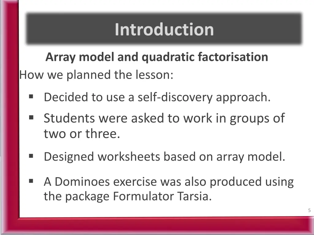 array model and quadratic factorisation