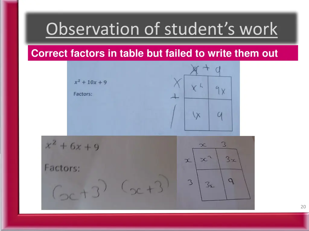 correct factors in table but failed to write them