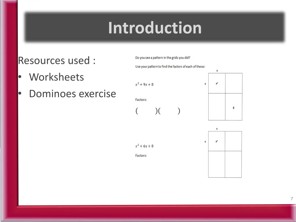resources used worksheets dominoes exercise
