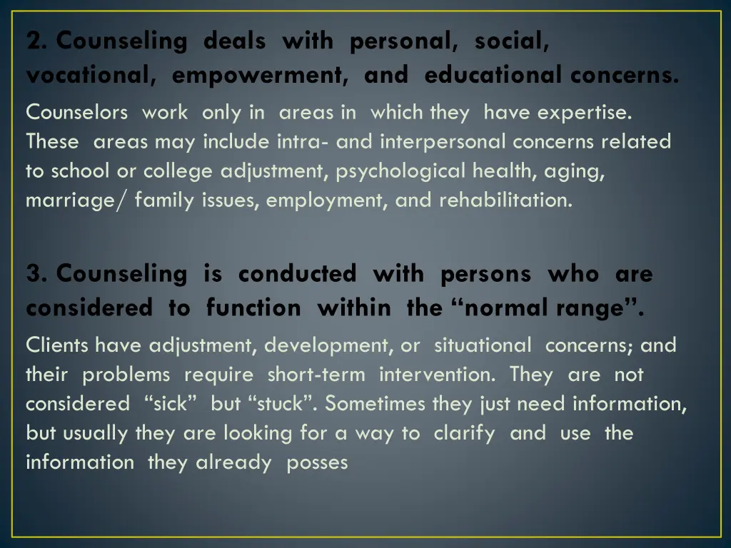 2 counseling deals with personal social