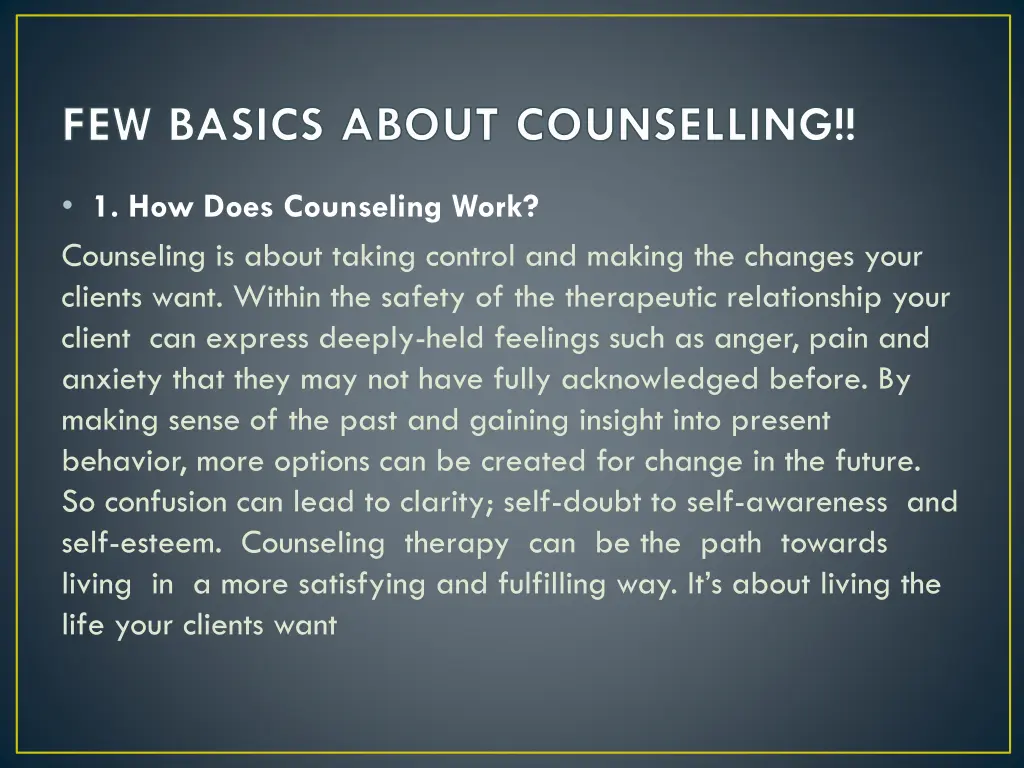 few basics about counselling