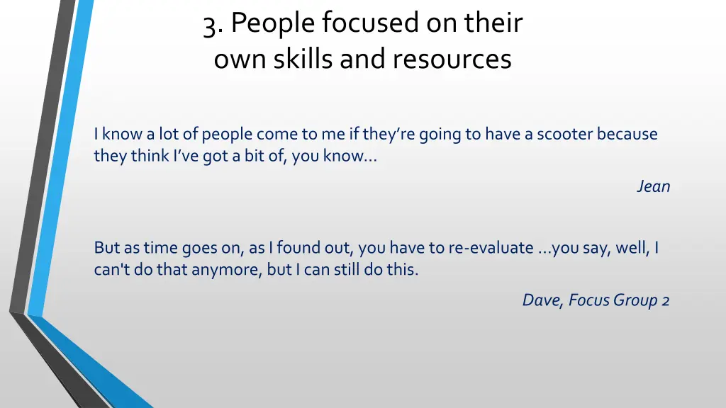 3 people focused on their own skills and resources
