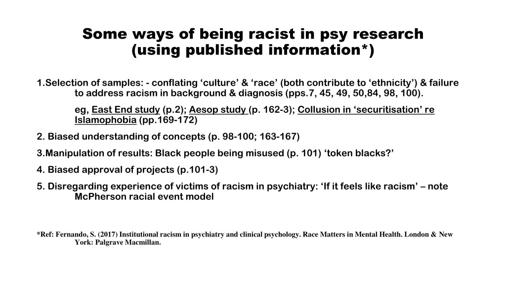 some ways of being racist in psy research using