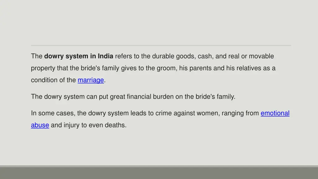 the dowry system in india refers to the durable