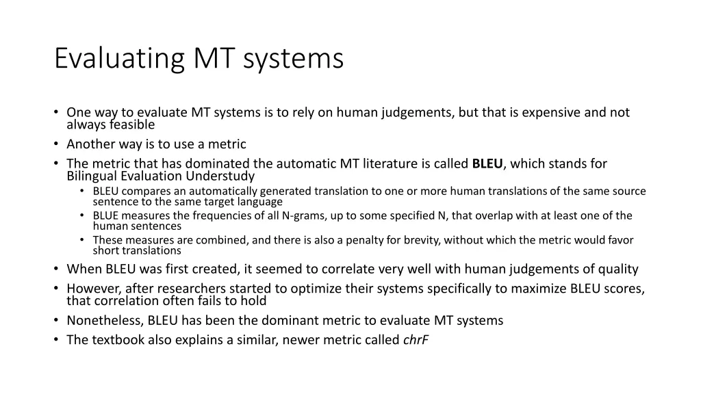 evaluating mt systems
