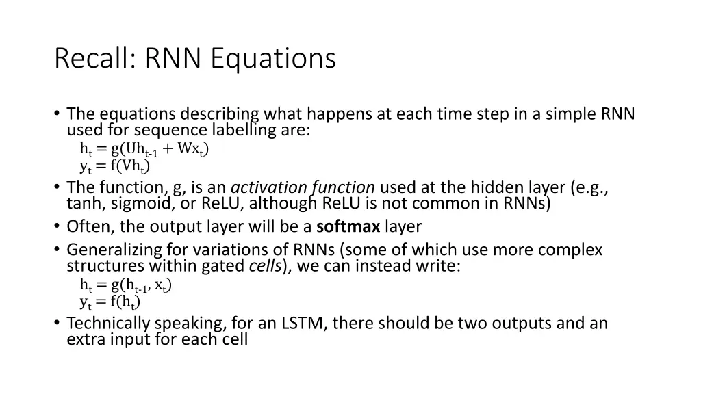 recall rnn equations