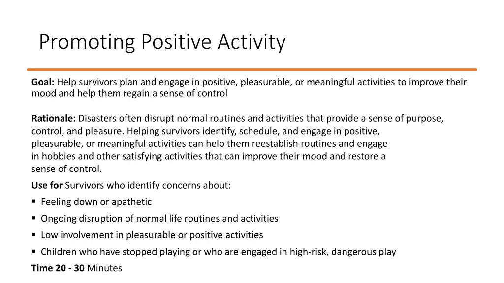 promoting positive activity