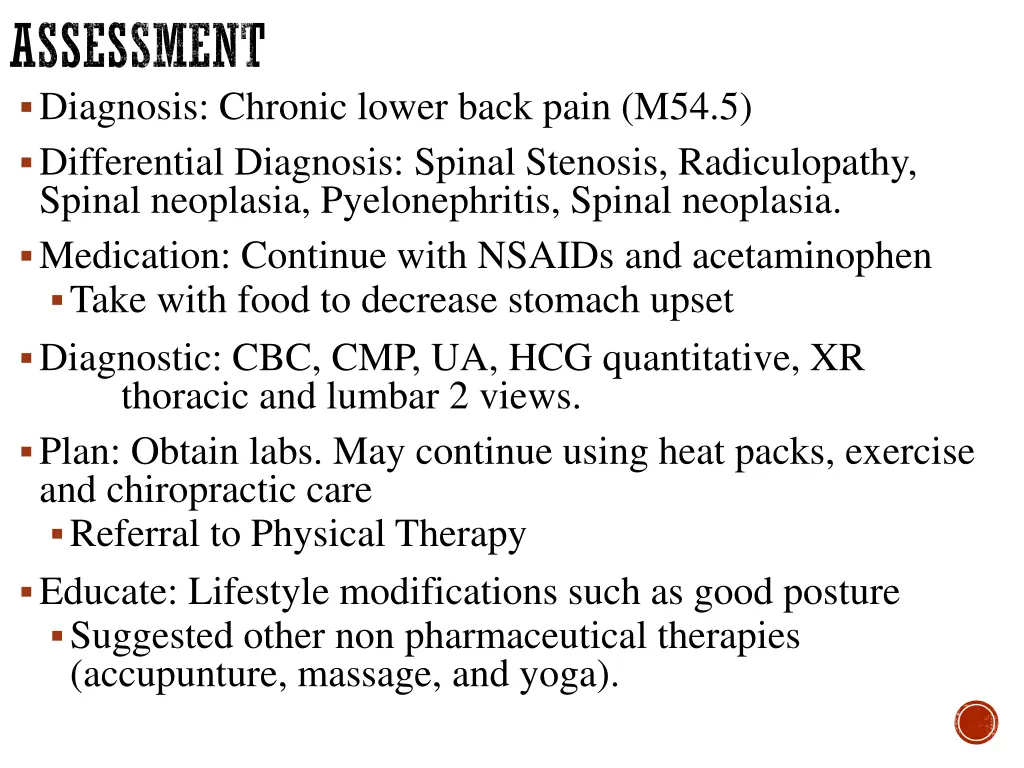 assessment diagnosis chronic lower back pain