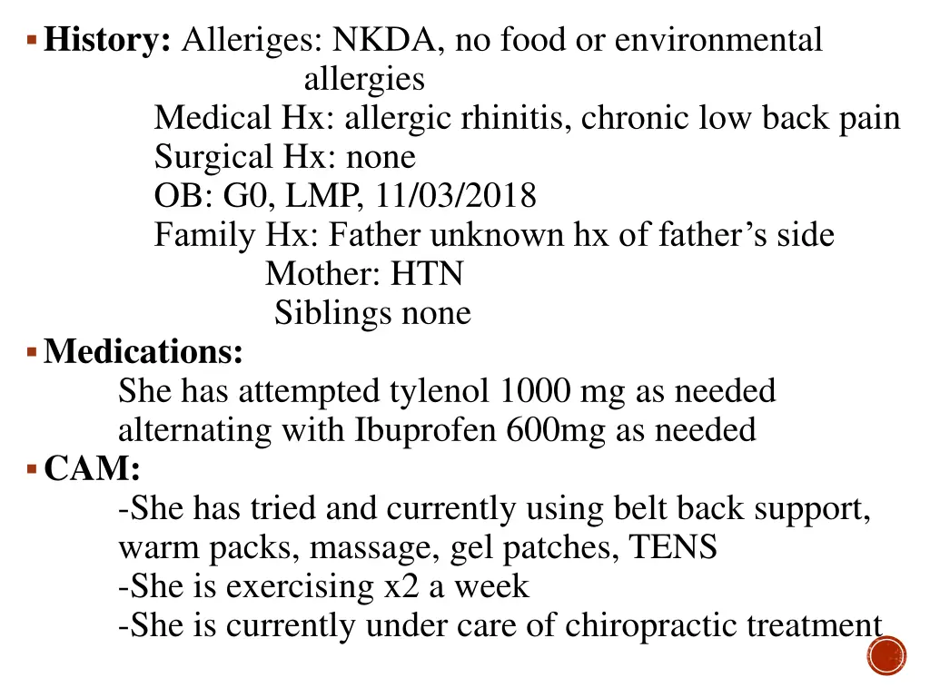 history alleriges nkda no food or environmental