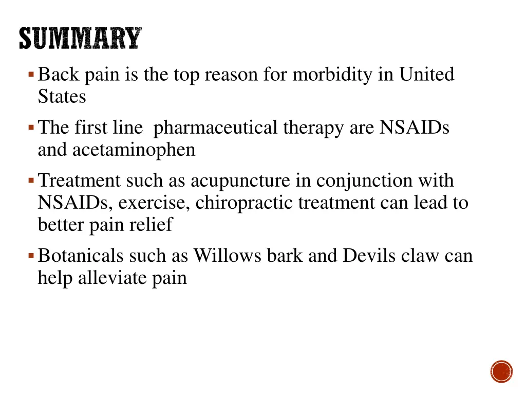 summary back pain is the top reason for morbidity