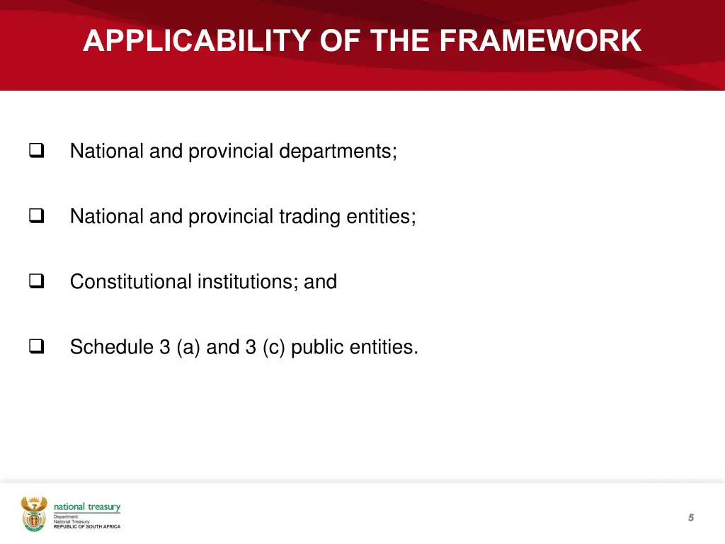 applicability of the framework