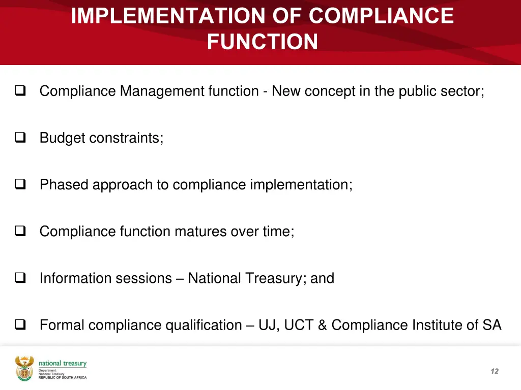 implementation of compliance function