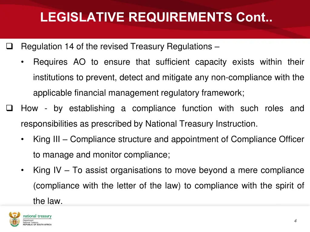 legislative requirements cont