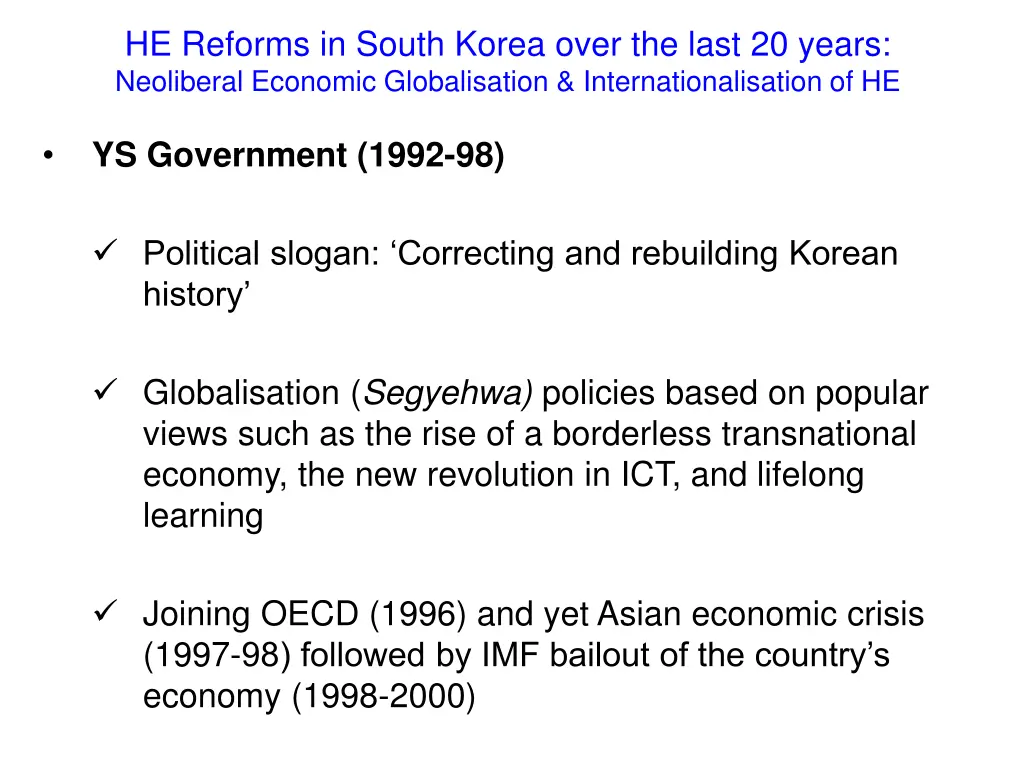he reforms in south korea over the last 20 years