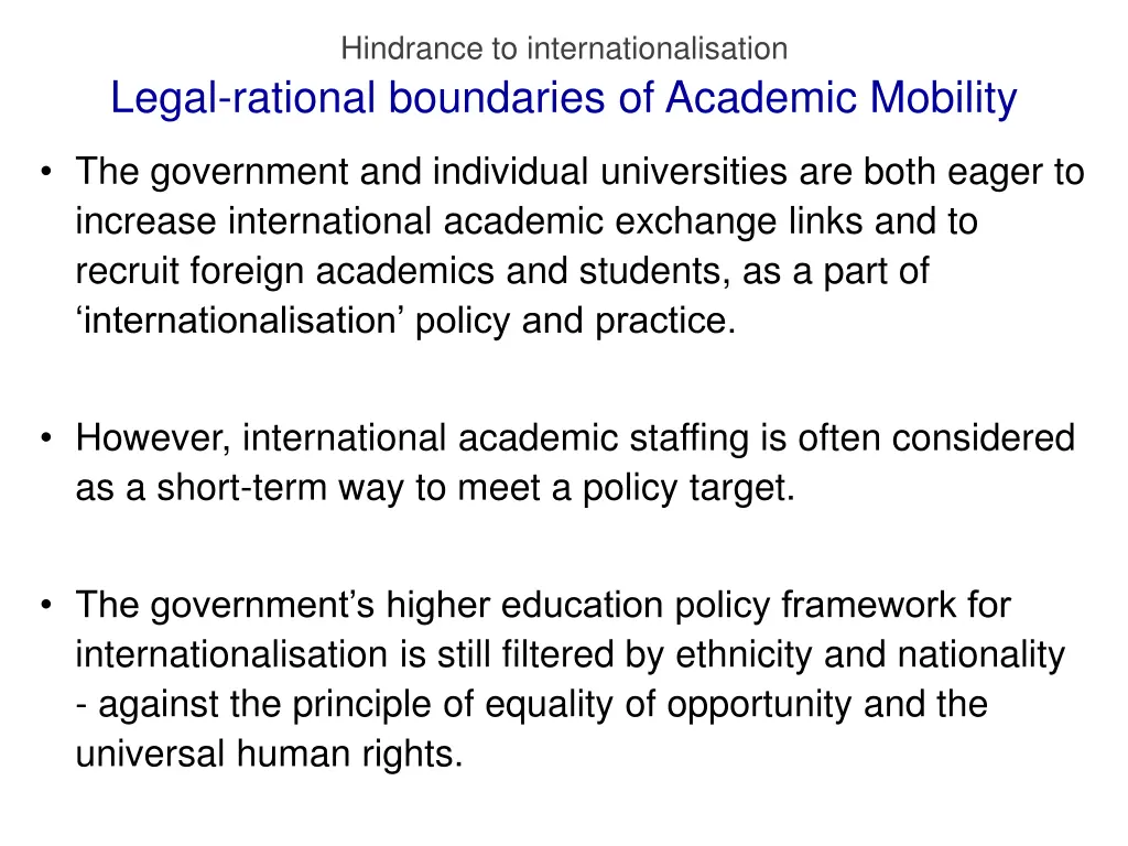 hindrance to internationalisation