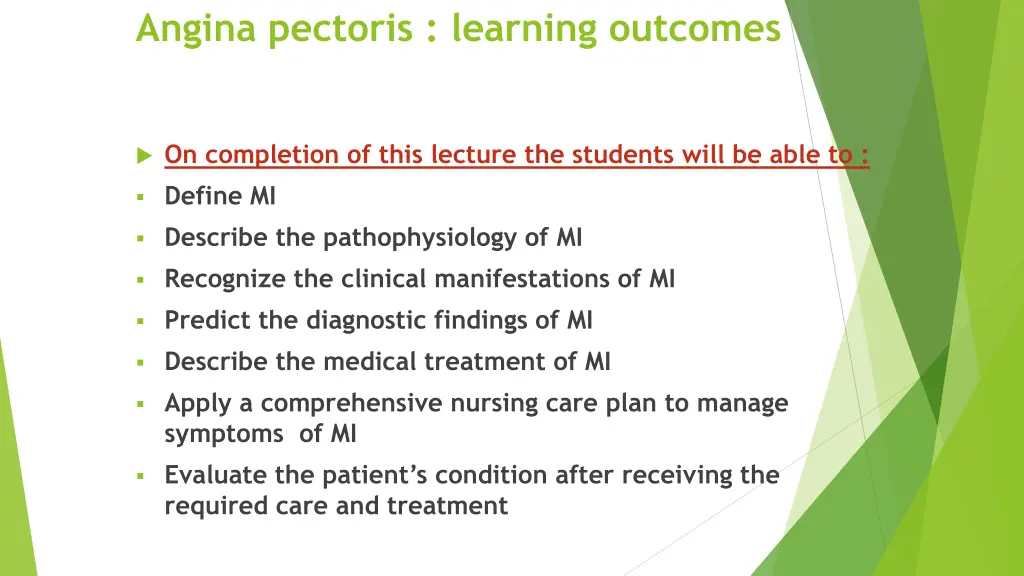 angina pectoris learning outcomes