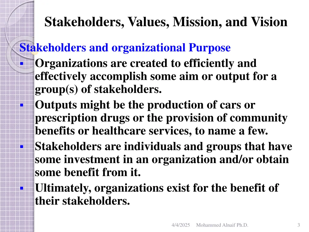 stakeholders values mission and vision 1