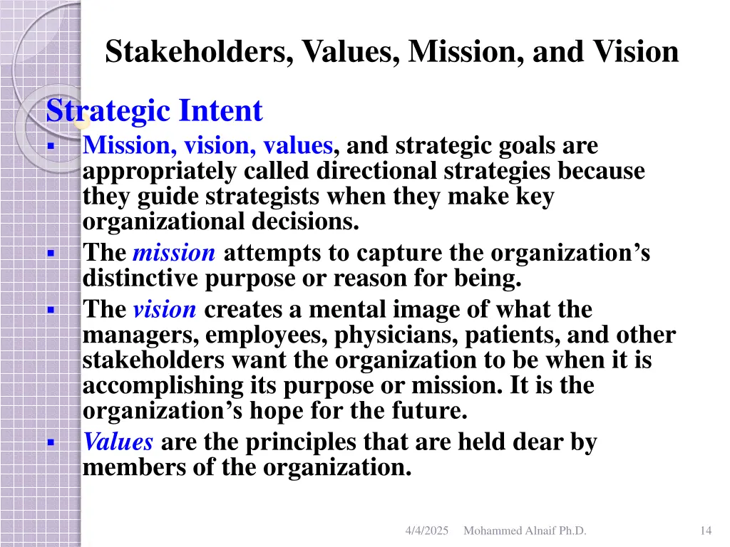 stakeholders values mission and vision 11