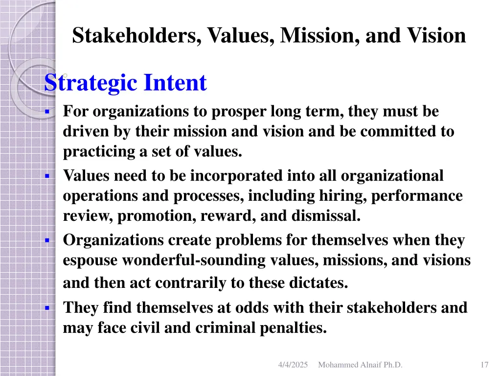stakeholders values mission and vision 13