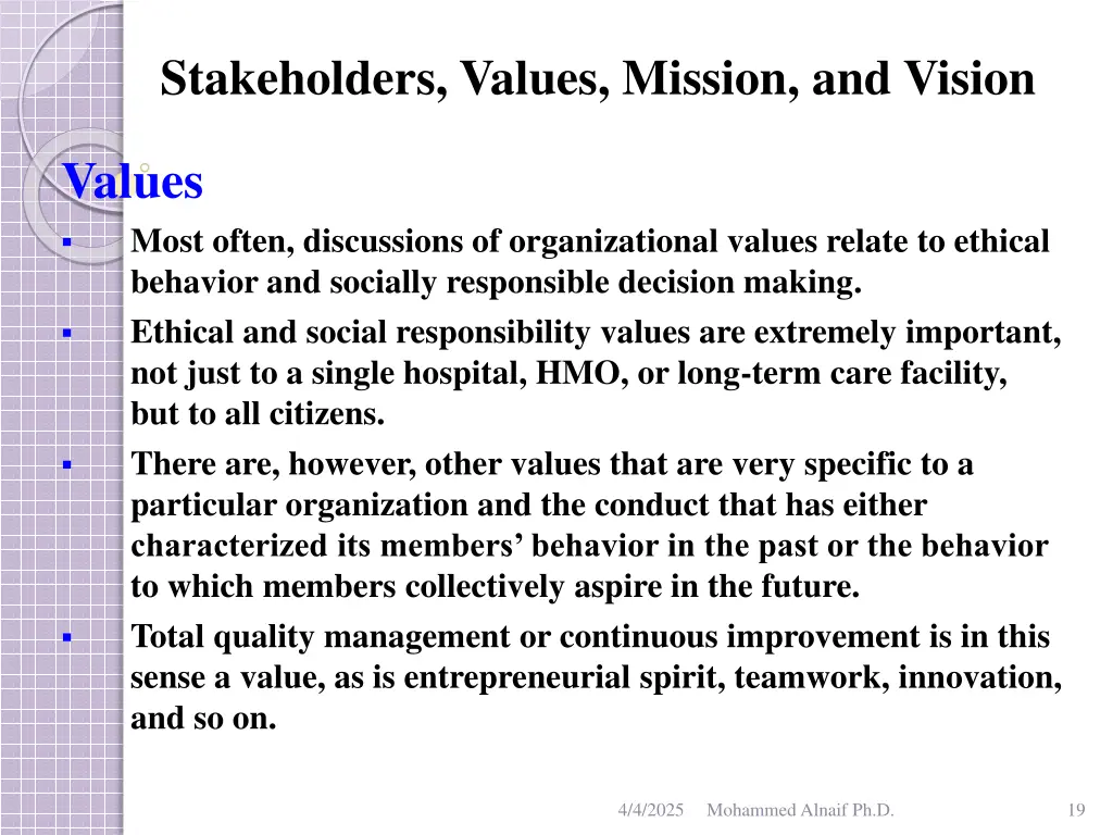 stakeholders values mission and vision 15
