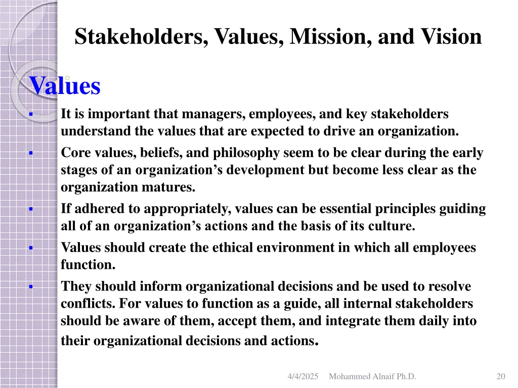 stakeholders values mission and vision 16