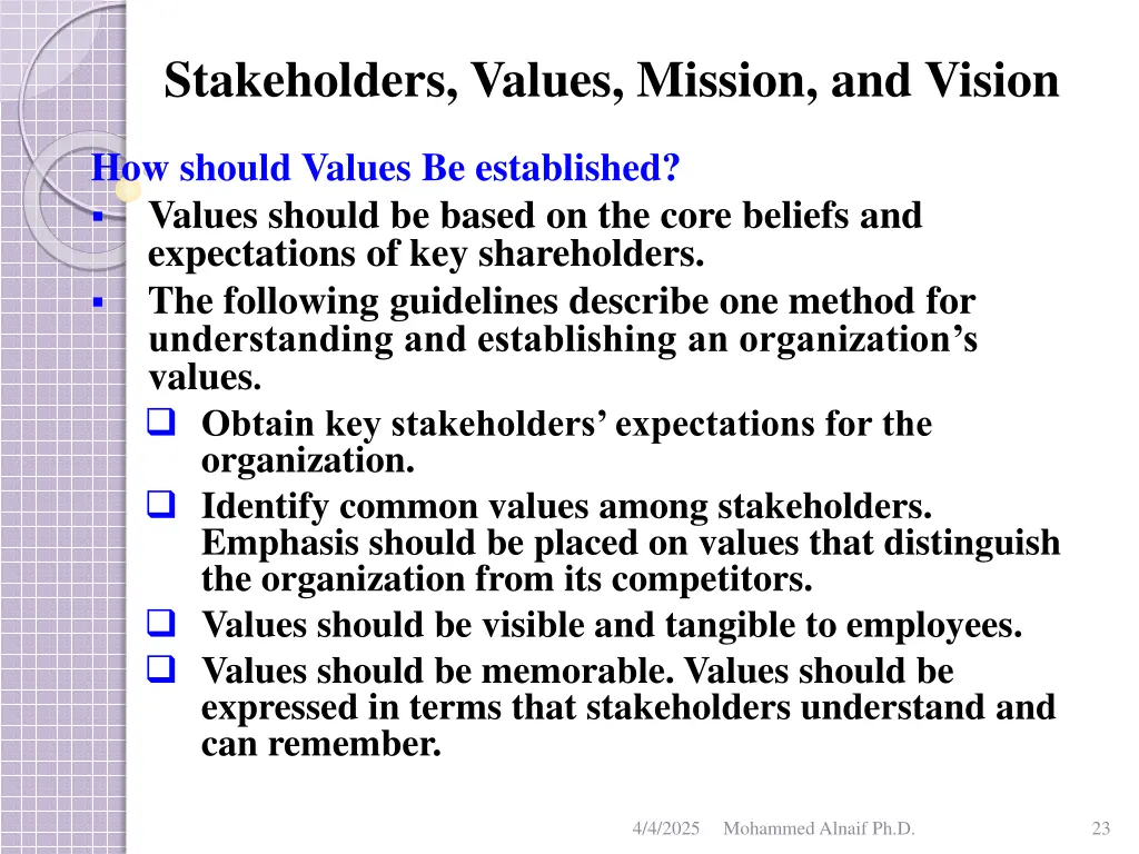 stakeholders values mission and vision 19