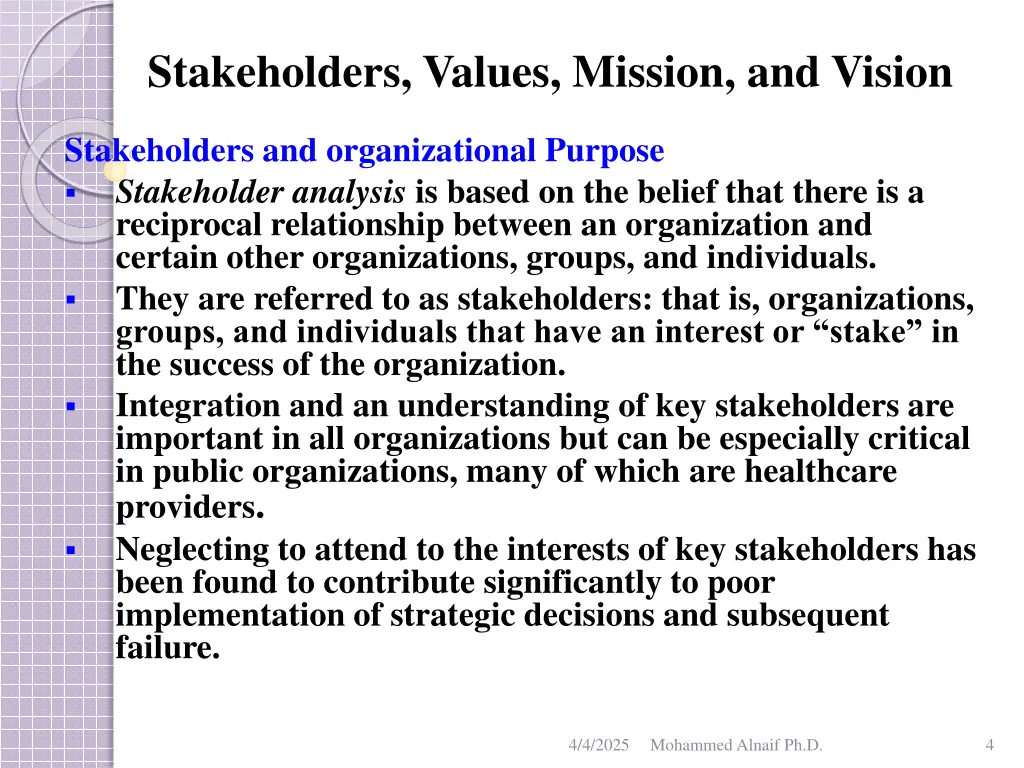 stakeholders values mission and vision 2