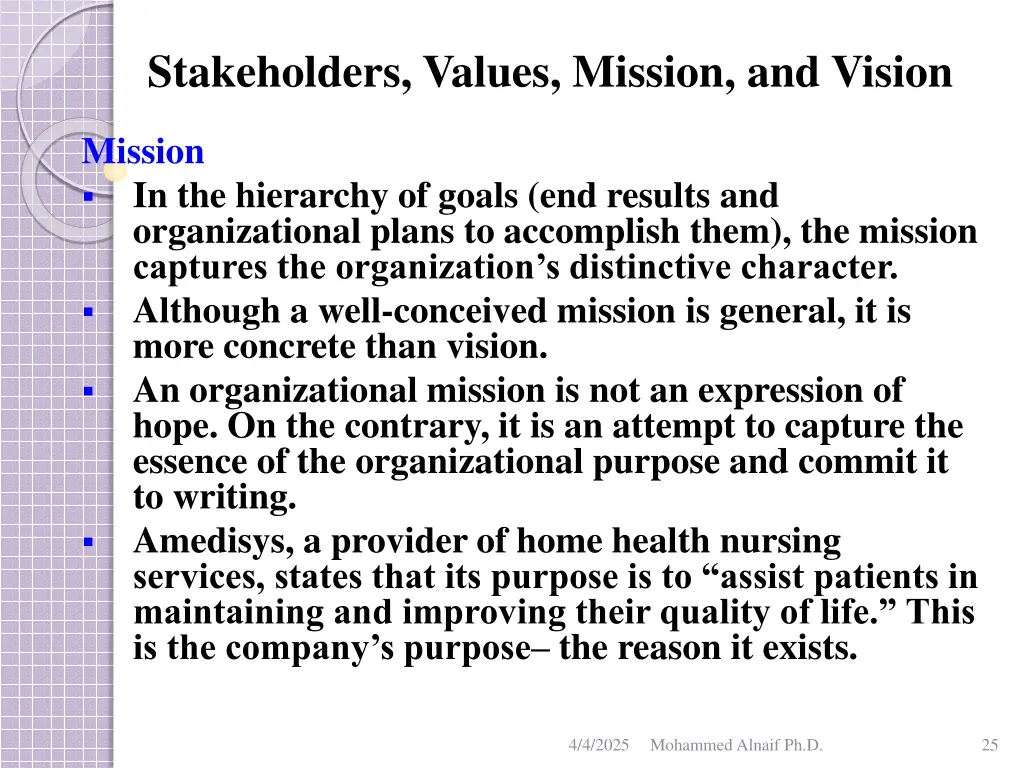 stakeholders values mission and vision 21