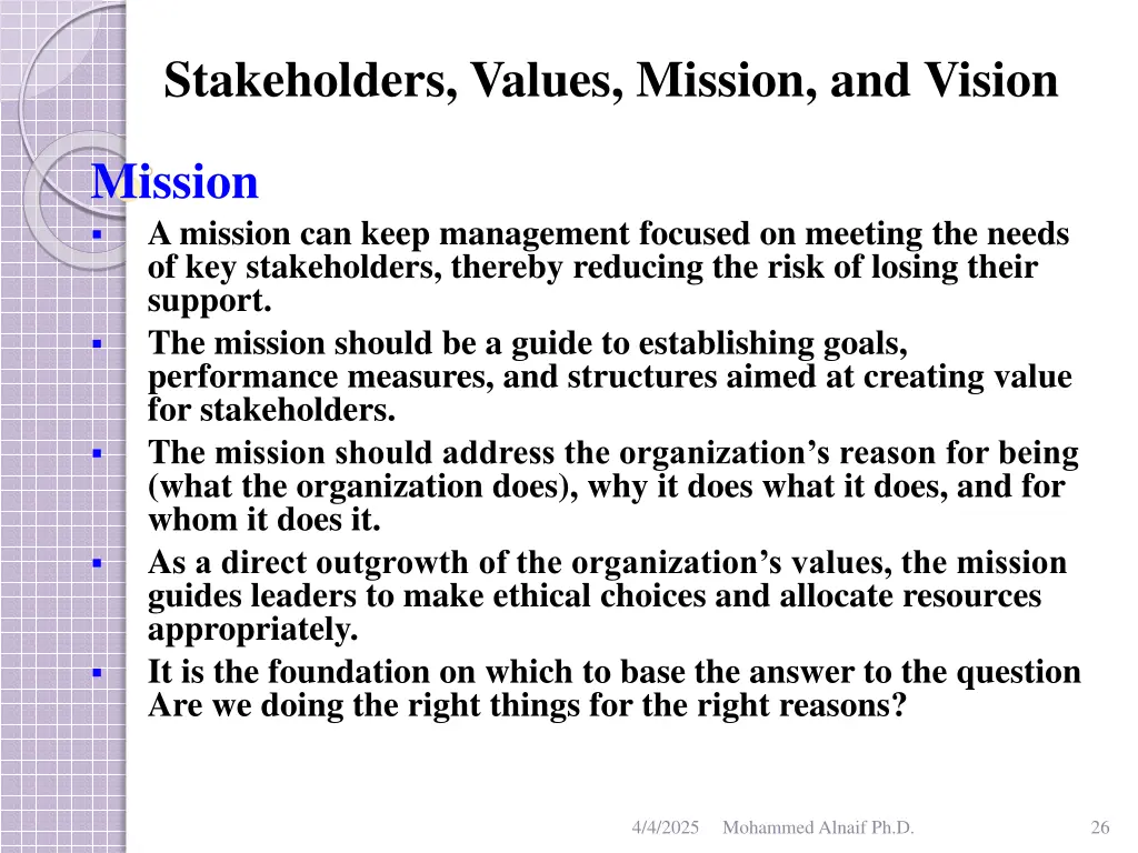 stakeholders values mission and vision 22