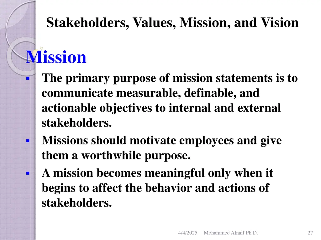 stakeholders values mission and vision 23
