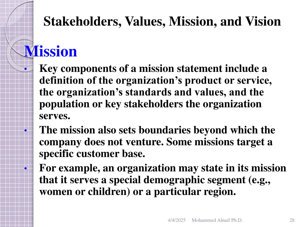 stakeholders values mission and vision 24