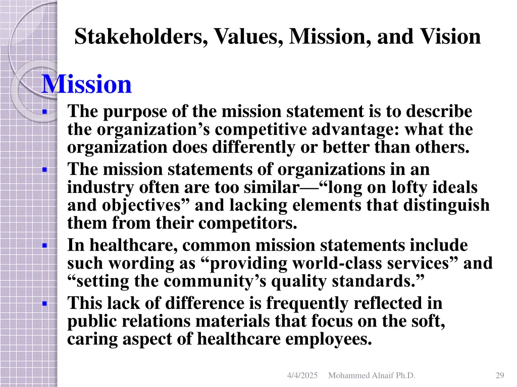 stakeholders values mission and vision 25