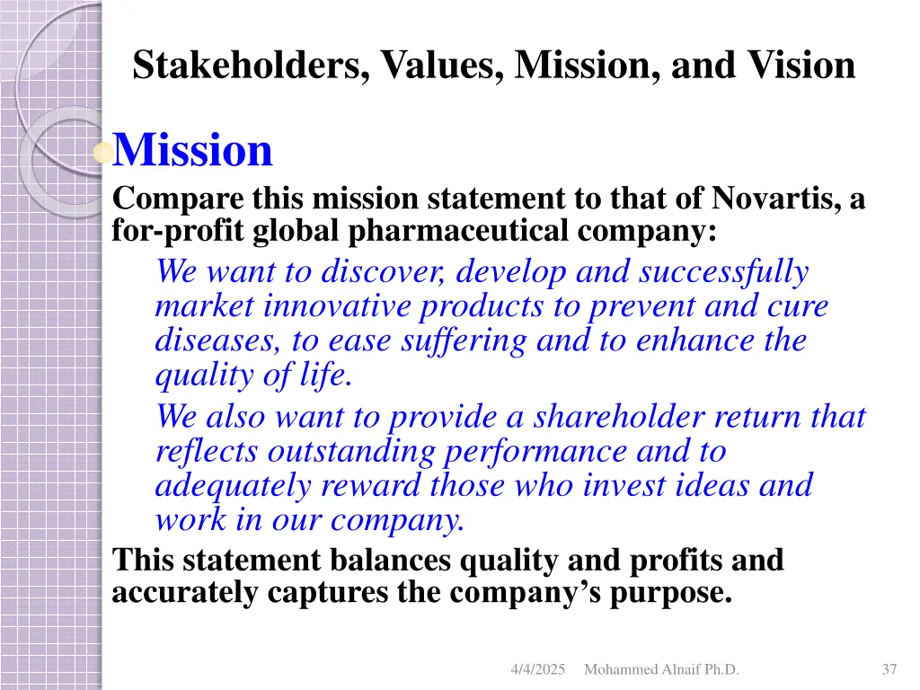 stakeholders values mission and vision 33