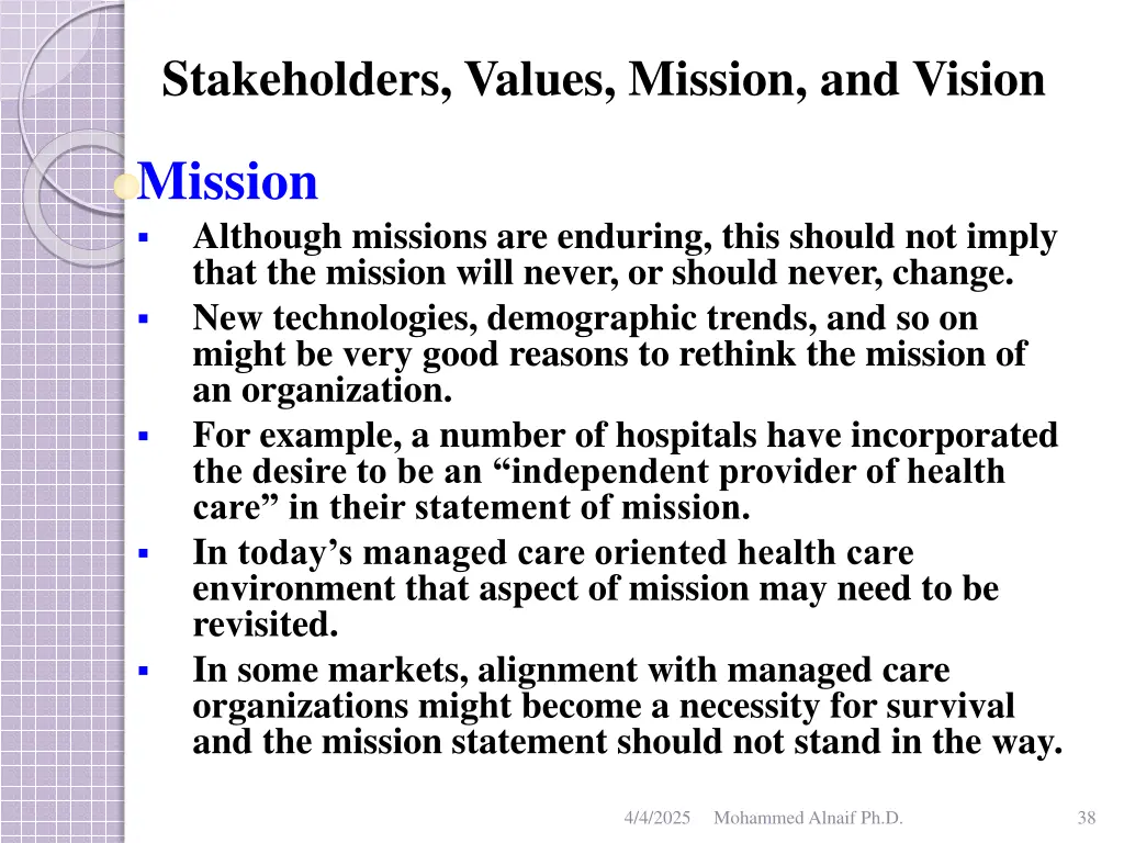 stakeholders values mission and vision 34