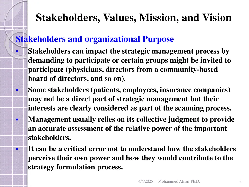 stakeholders values mission and vision 6