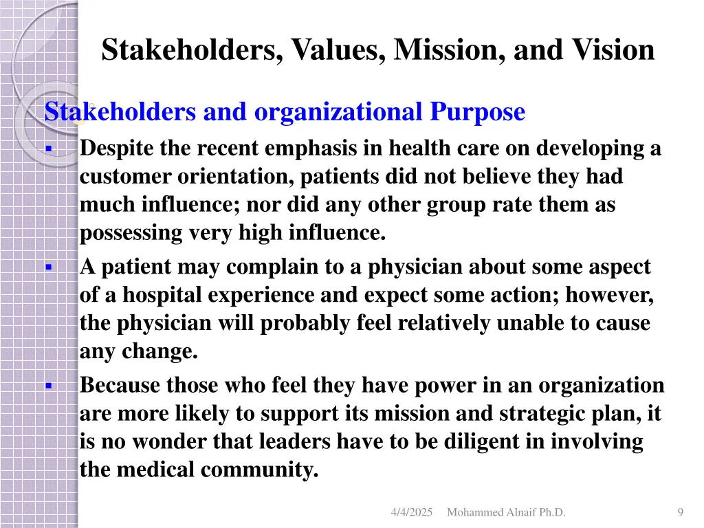 stakeholders values mission and vision 7